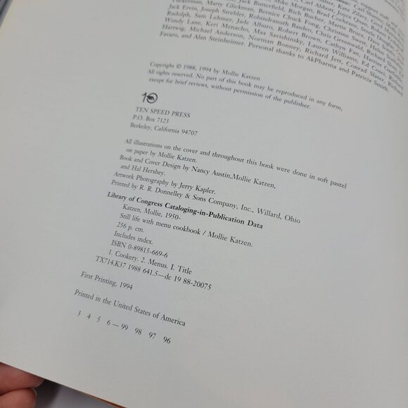 Vintage 1994 Cookbook Mollie Katzen Still Life with Menu Cookbook Paperback - Picture 7 of 7